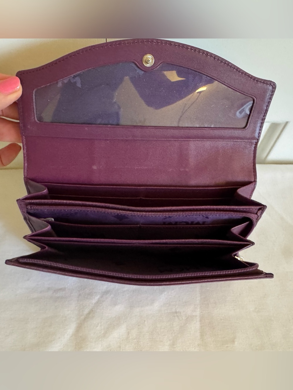 MCM Plum Textured Leather Continental Wallet with Gold Accents - Picture 9 of 11